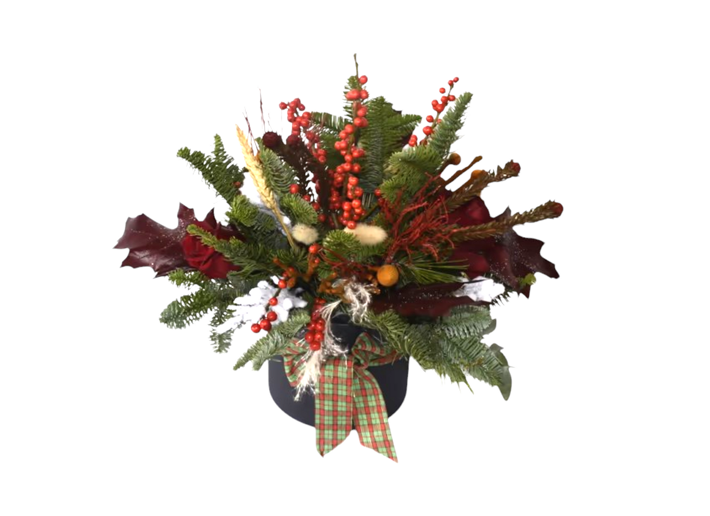 Рождественская композиция из живых цветов в глиняном горшке