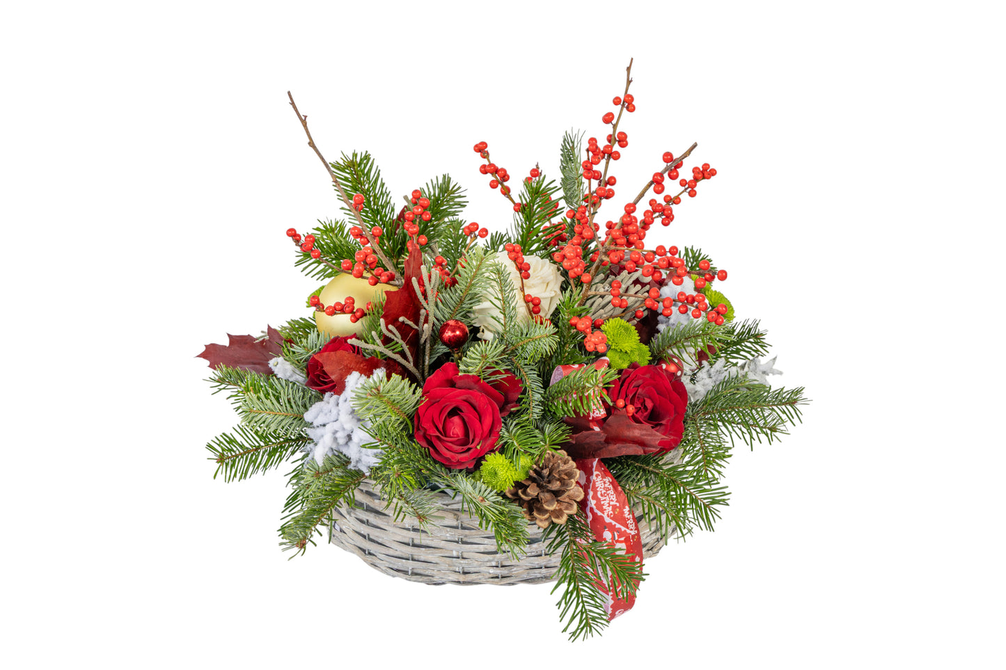 Christmas Arrangement With Fresh Flowers In Basket No.2