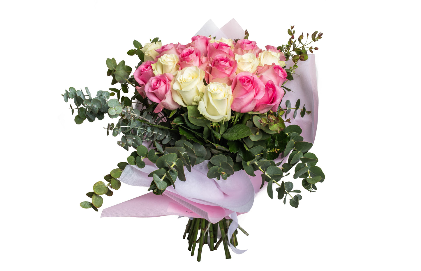 Round Bouquet with White and Pink Roses - BG Flowers