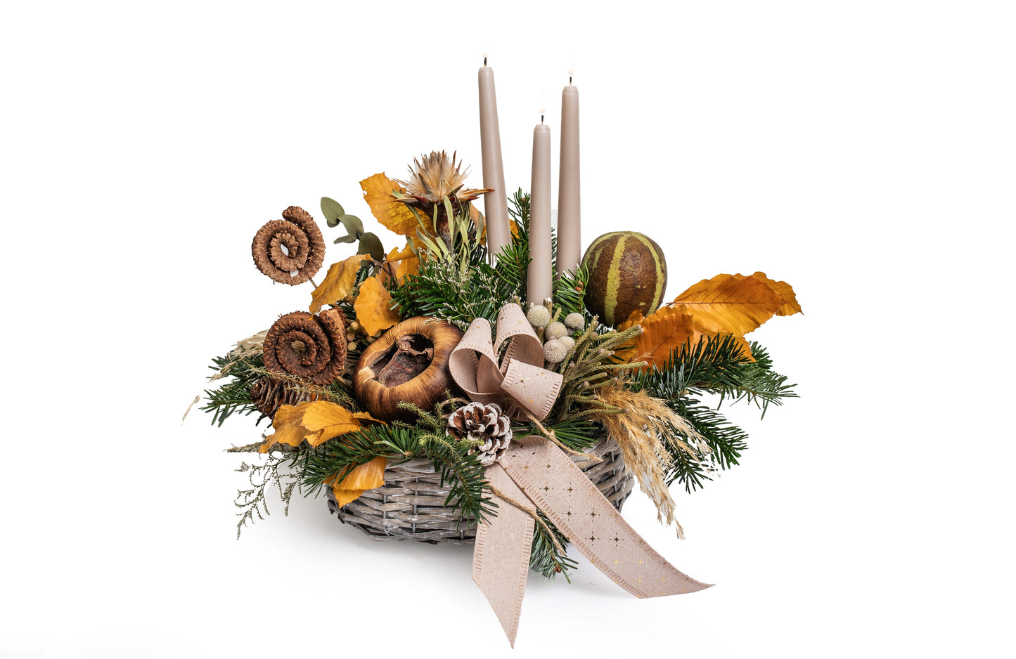 Christmas Arrangement With Fresh Flowers In Basket No.5