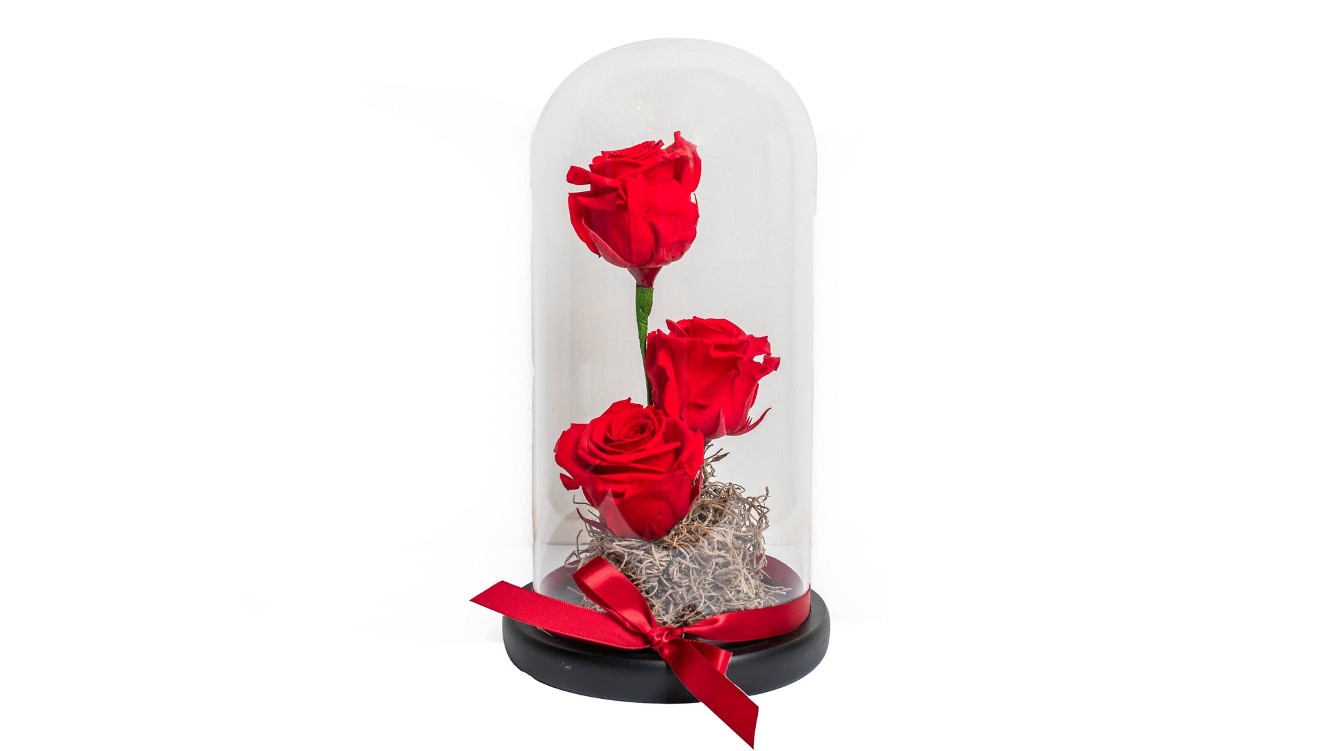 3 long lasting Red Roses in a Glass Container - BG Flowers