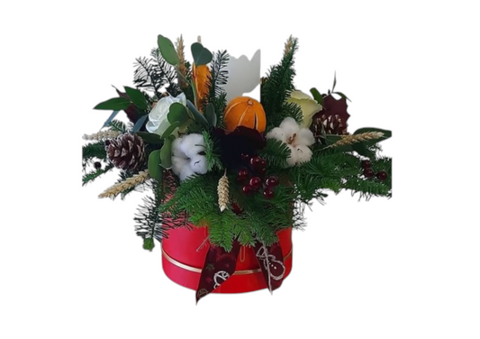 Christmas Arrangement In Red Box