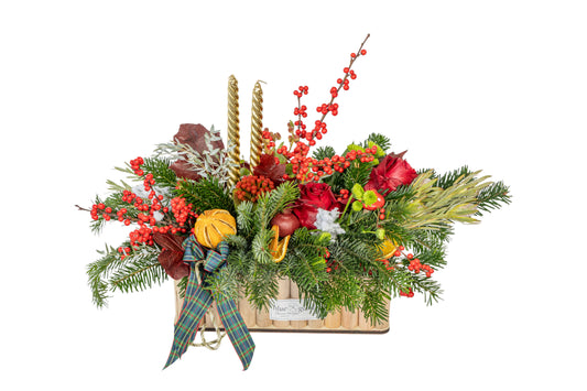 Christmas Arrangement With Fresh Flowers In Basket No. 1