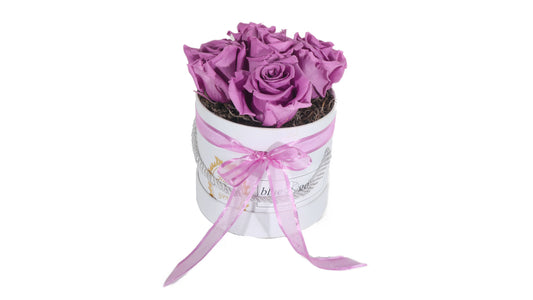 5 long lasting Purple Roses in a Black/White Box - BG Flowers