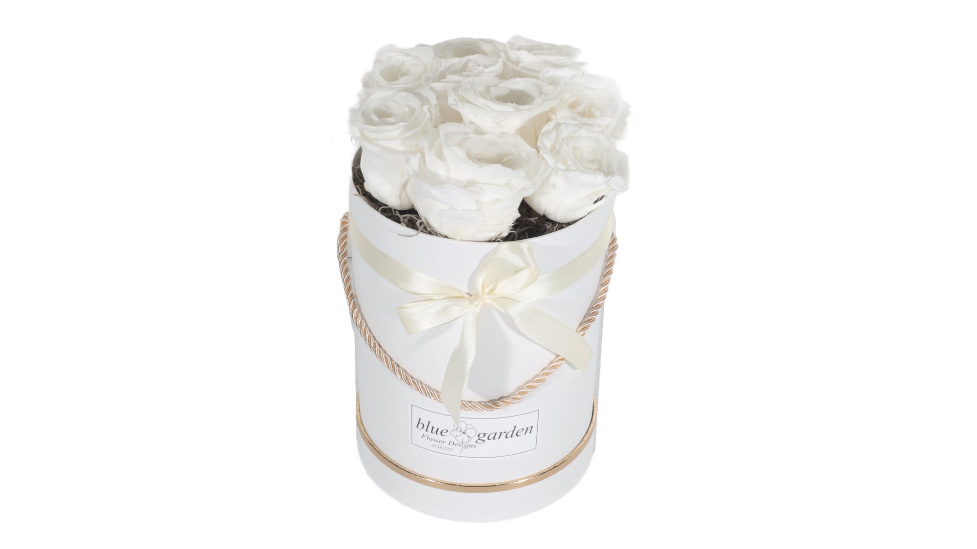 9 long lasting White Roses in a Black/White Box - BG Flowers