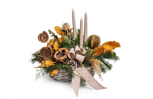 Christmas Arrangement With Fresh Flowers In Basket No.5