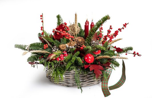 Christmas Arrangement With Fresh Flowers In Basket No. 4