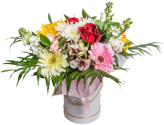 Bouquet Of Seasonal Flowers In White/Black  Box - BG Flowers