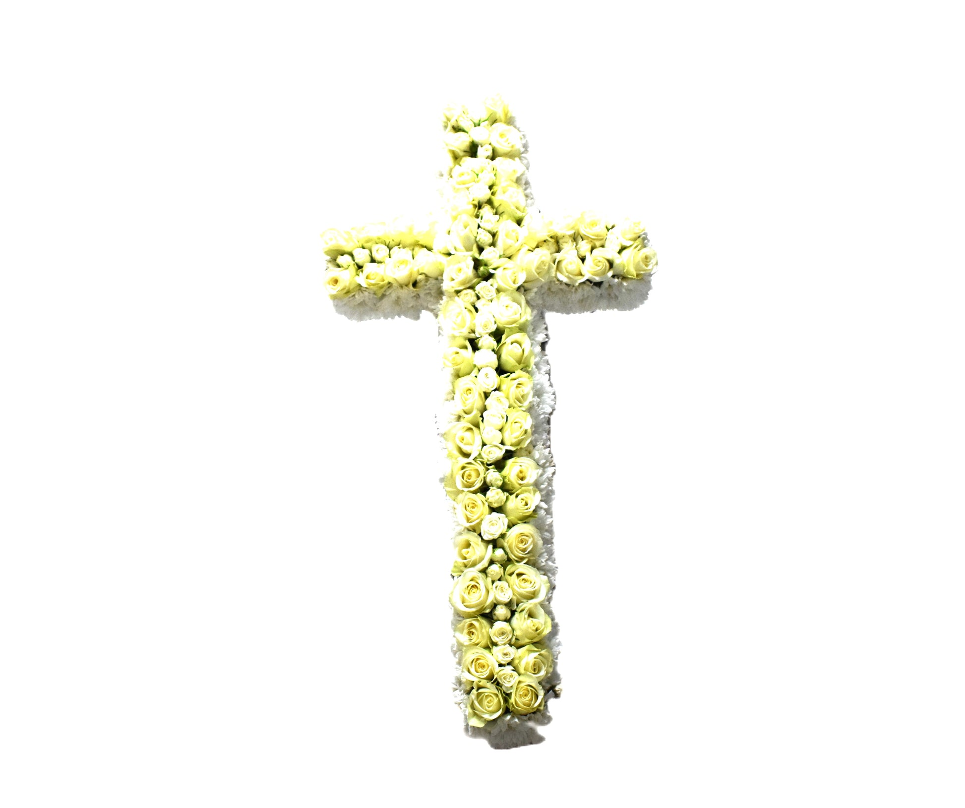 Cross with White Roses and Chrysanthemum - BG Flowers