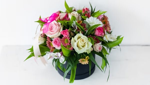 Composition With Seasonal Flowers In A Box - #bluegardenflowers#
